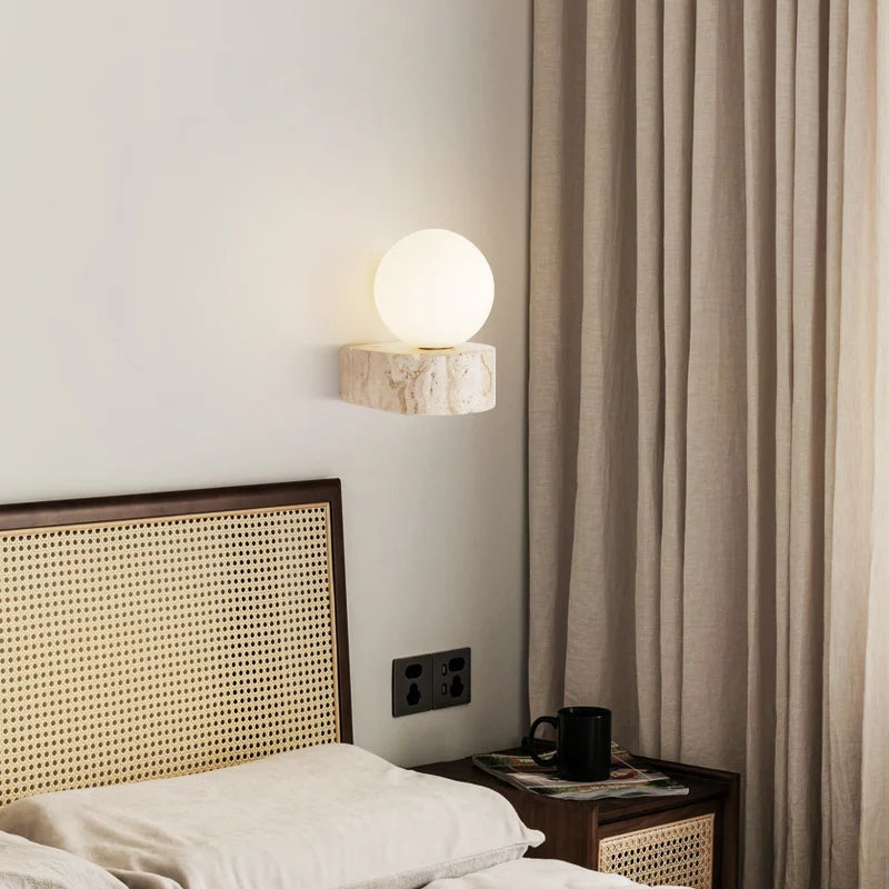Travertine Wall Lamp with Soft Ambient Glow | Modern Japanese-Style Sconce for Tranquil Spaces 4