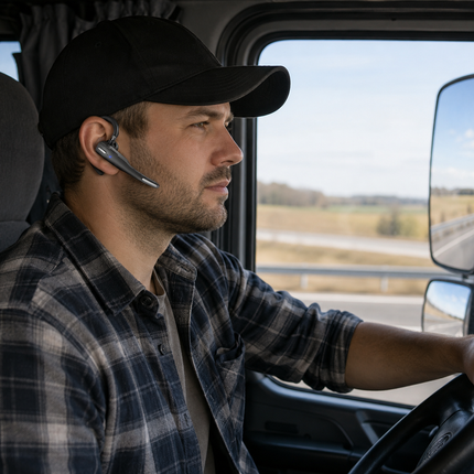 Noise Cancelling Earpiece with Dual Mic, Wireless Headset with 20 Hour Talk Time, Bluetooth Headset for Truckers