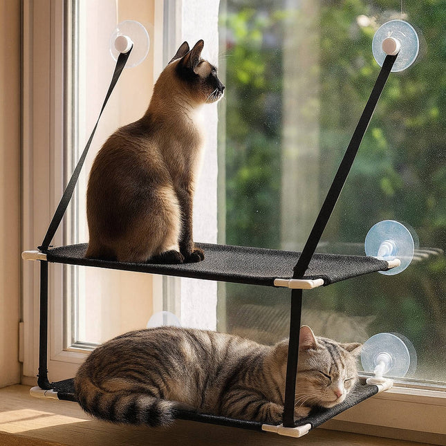Cat Hammock for Window, Double Level Cat Window Perch with Suction Cups, Waterproof Oxford Cat Perch