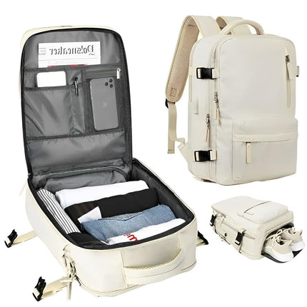 Womens Travel Backpack 35L Waterproof Nylon USB Charging Port Anti Theft Laptop Cabin Bag with Shoe Pocket