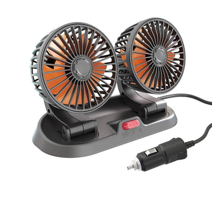 Car Cooling Fan, Car Fan with Dual Head and 360 Degree Rotation, 12V Fan with Cigarette Lighter Plug for Dashboard