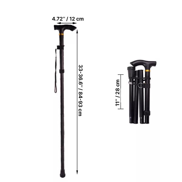 Folding Walking Cane, Adjustable Walking Stick with Wrist Strap