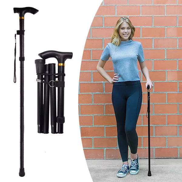 Folding Walking Cane, Adjustable Walking Stick with Wrist Strap, Telescopic Folding Cane with Non Slip Rubber Tip