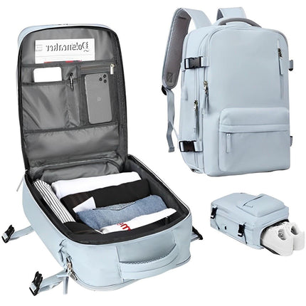 Womens Travel Backpack 35L Waterproof Nylon USB Charging Port Anti Theft Laptop Cabin Bag with Shoe Pocket