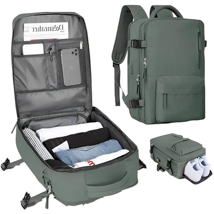 Womens Travel Backpack 35L Waterproof Nylon USB Charging Port Anti Theft Laptop Cabin Bag with Shoe Pocket
