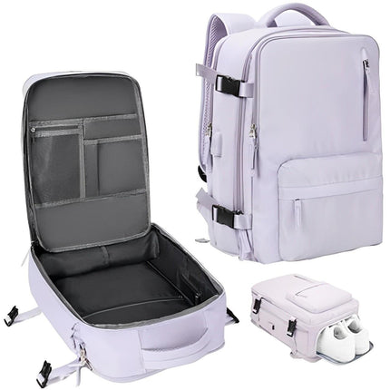 Womens Travel Backpack 35L Waterproof Nylon USB Charging Port Anti Theft Laptop Cabin Bag with Shoe Pocket