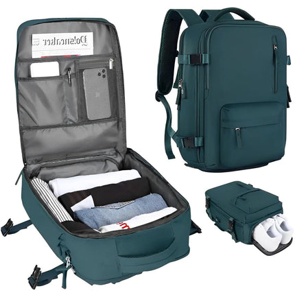 Womens Travel Backpack 35L Waterproof Nylon USB Charging Port Anti Theft Laptop Cabin Bag with Shoe Pocket