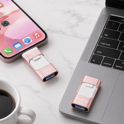 4 in 1 USB Flash Drive 32GB for iPhone, Android and PC, Photo Stick Memory Stick with Lightning, USB-C, Micro USB and USB-A