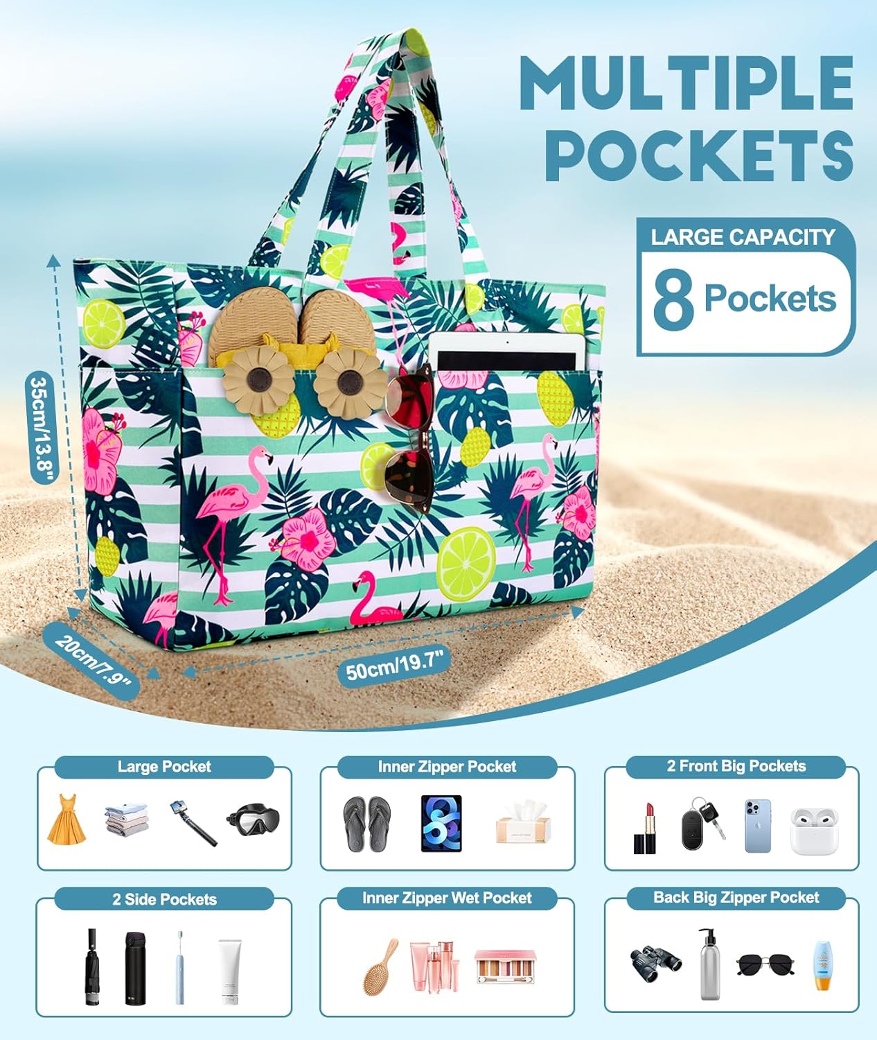 Ultimate Beach Tote | Extra Large Waterproof Bag with Wet Compartment for Organized Outdoor Fun 1