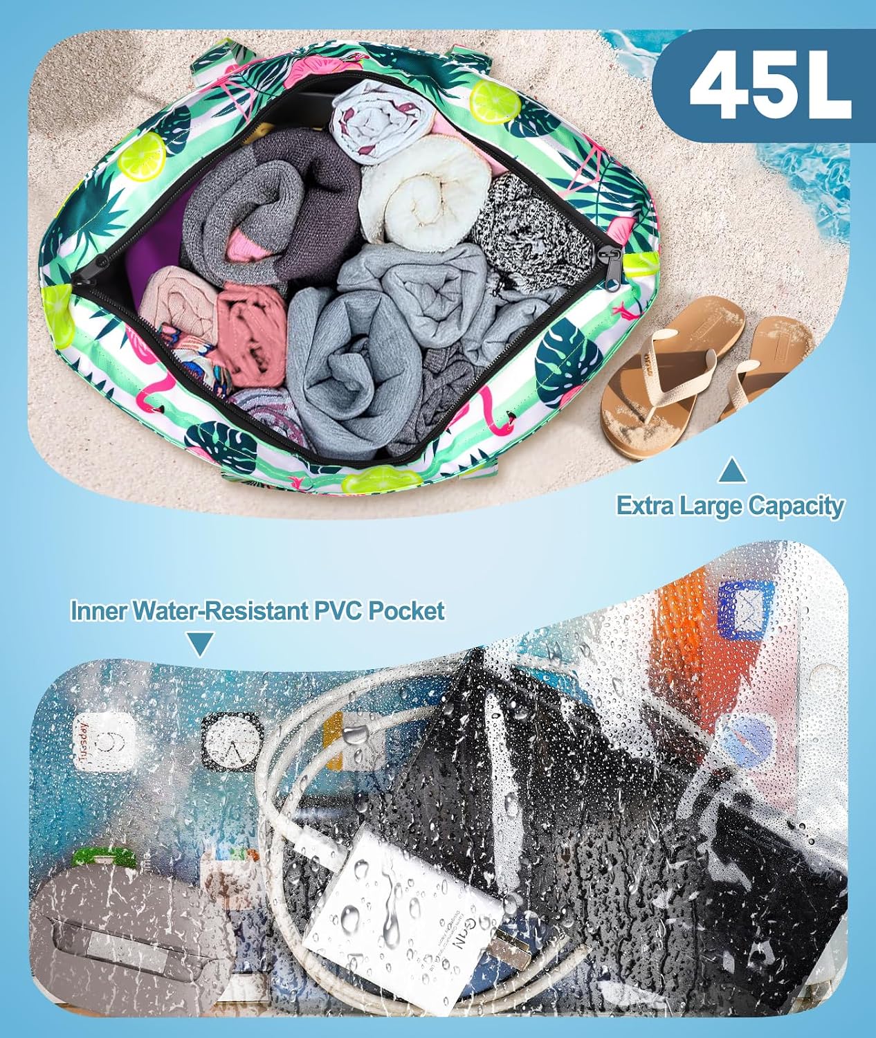 Ultimate Beach Tote | Extra Large Waterproof Bag with Wet Compartment for Organized Outdoor Fun 2