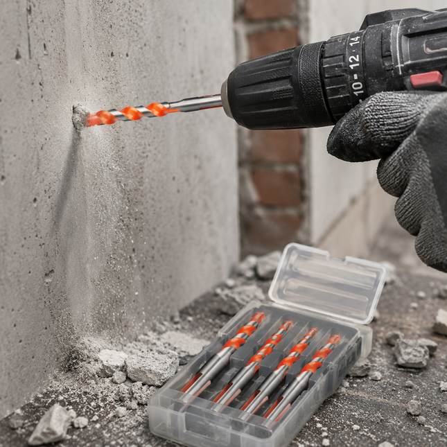Drill Bits for Concrete, Tile, Glass, Metal and Wood, Twist Drill Bit with Anti Slip Shank, Masonry Drill Bit 6 to 12mm