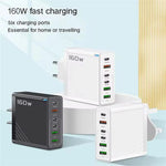 Universal USB C Charger Hub | 160W Multi-Port Adapter with Quick Charge | Compact Design for Home & Travel 4
