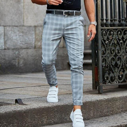 Vintage Checkered Pants for Men, Polyester Cotton Blend Casual Checked Trousers with Pockets, Blue Gray Brown Black