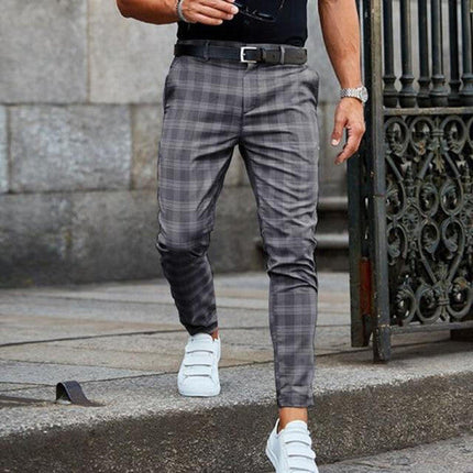 Vintage Checkered Pants for Men, Polyester Cotton Blend Casual Checked Trousers with Pockets, Blue Gray Brown Black