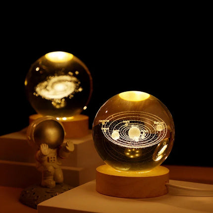 Crystal Ball Galaxy Projector, Galaxy Light Projector with Music and Beech Wood Base