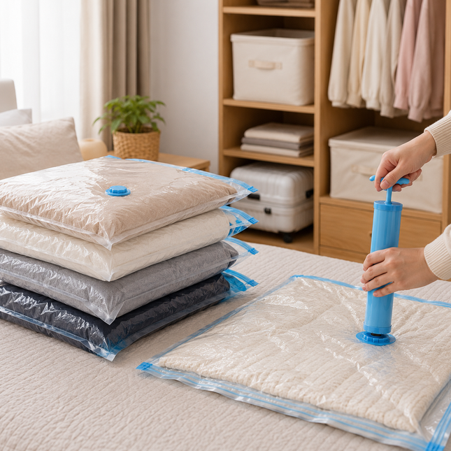 Vacuum Seal Bags, Vacuum Bags for Clothes and Comforters, Airtight Vacuum Storage Bags for Travel with Hand Pump