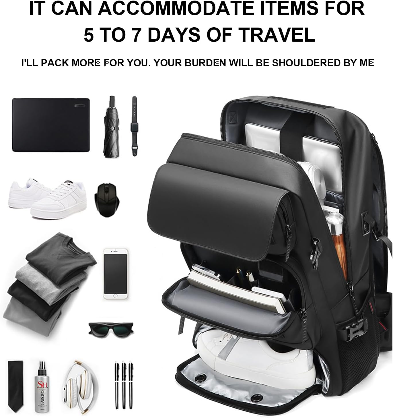 Versatile 50L Travel Backpack with USB Port & Shoe Compartment for Organized Adventures 3