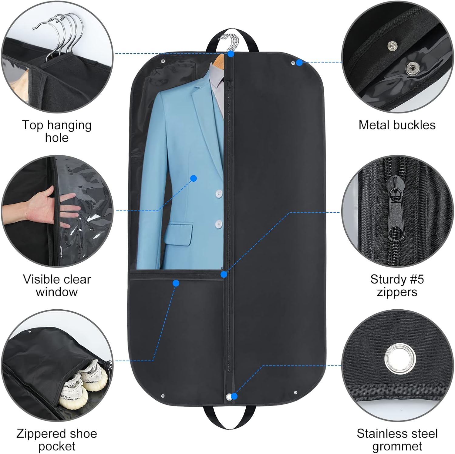 Versatile Garment Bag | Waterproof Oxford Suit Cover with Gusset & Pockets for Travel and Storage 4