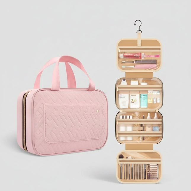 Versatile Hanging Makeup Bag | Travel Cosmetic Organizer with Fold-Out Design for Easy Access 0