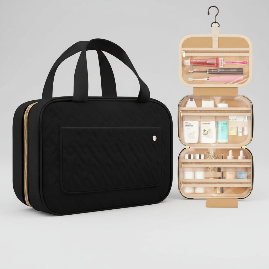 Versatile Hanging Makeup Bag | Travel Cosmetic Organizer with Fold-Out Design for Easy Access 3