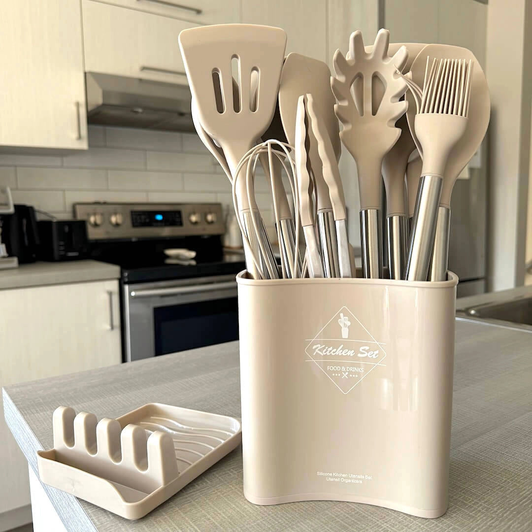 Versatile Kitchen Utensil Set | Heat-Resistant Silicone Tools with Storage Bucket for Safe Cooking 5