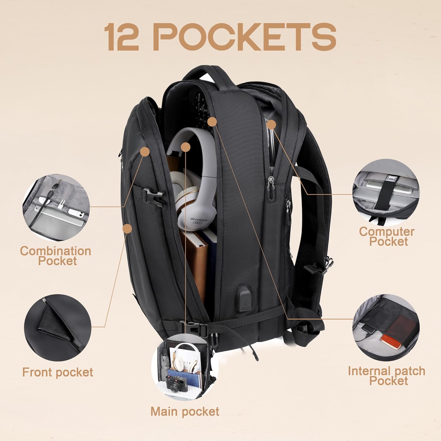 Versatile Travel Backpack | 40L Expandable Waterproof Design with USB Port | 17 Laptop Sleeve for Secure Storage 3