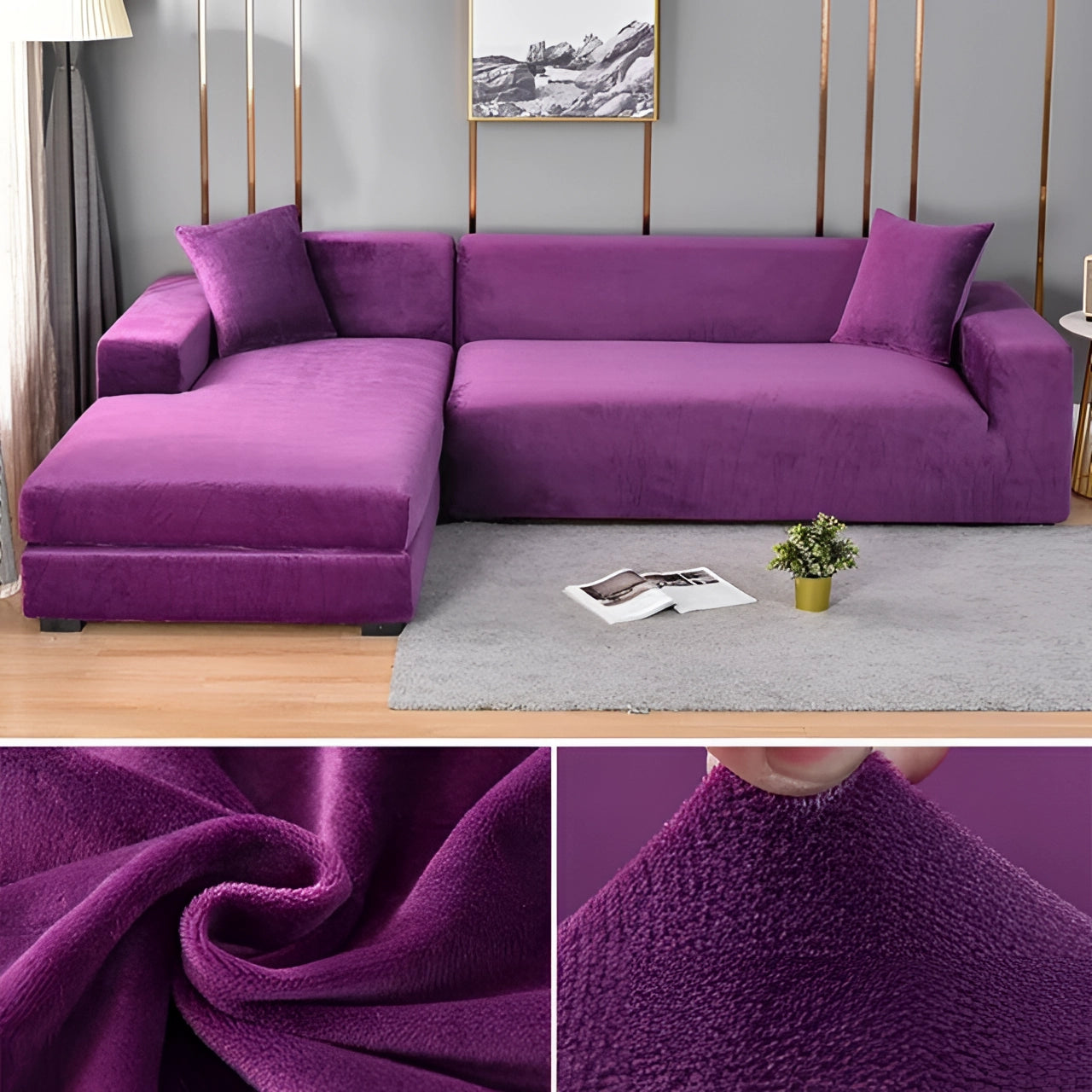 Vexa | Modern Velvet Sectional Sofa Cover with Stretchable Fabric | Elegant Protection for Your Furniture 9