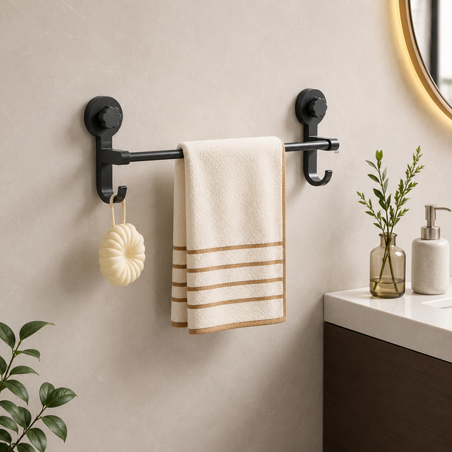 Bathroom Towel Racks, No Drill Wall Mounted Towel Rack, Suction Cup Towel Bars for Shower and Kitchen