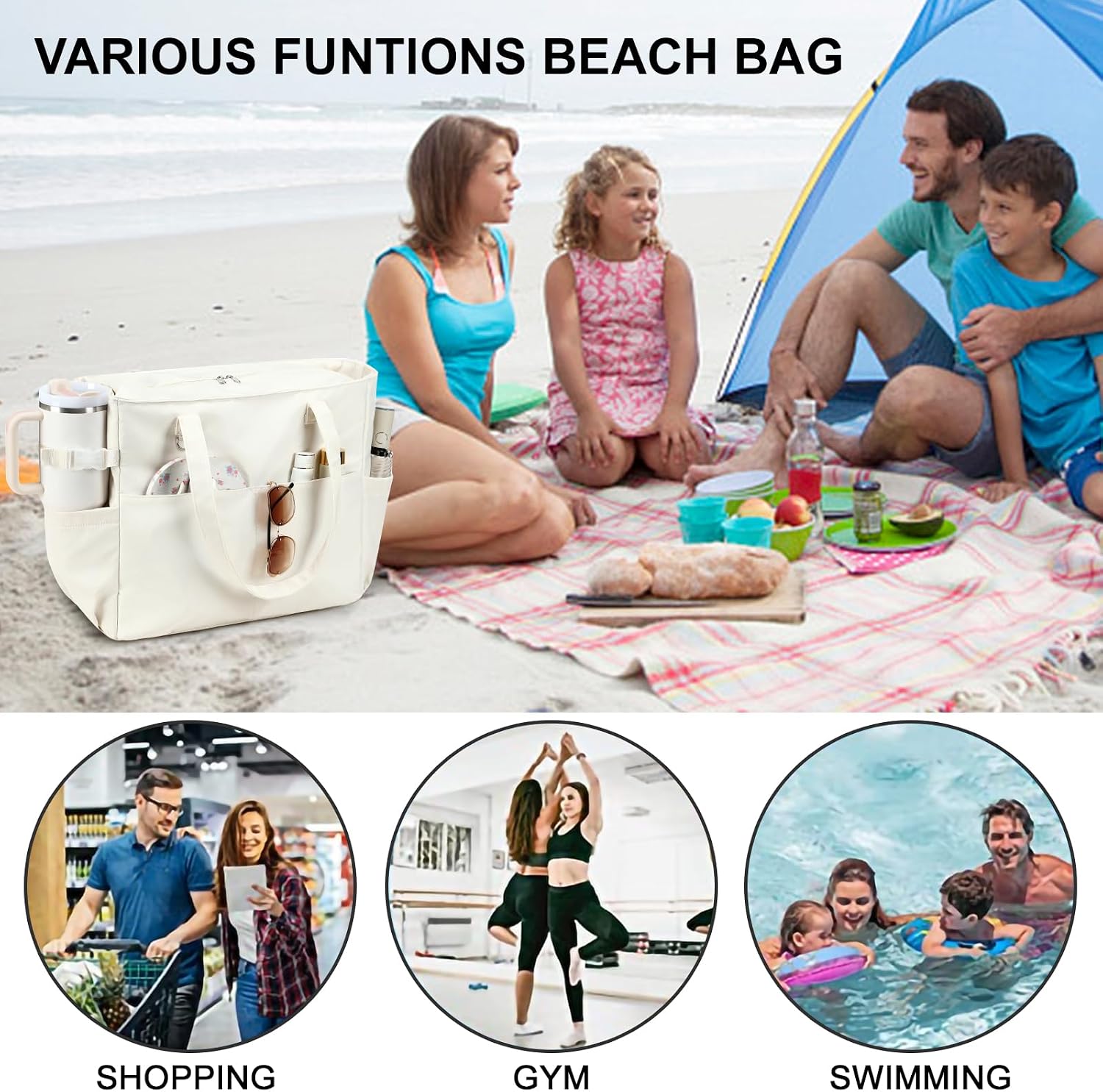 Waterproof Beach Bag with Wet Compartment | Spacious Tote for Outdoor Fun 6