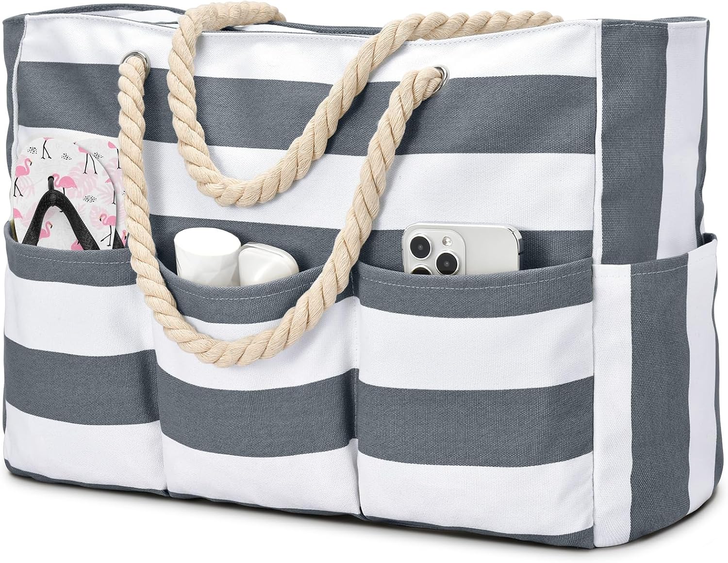 Waterproof Beach Tote Bag | Extra Large Canvas with 7 Pockets for Sand-Free Fun 15