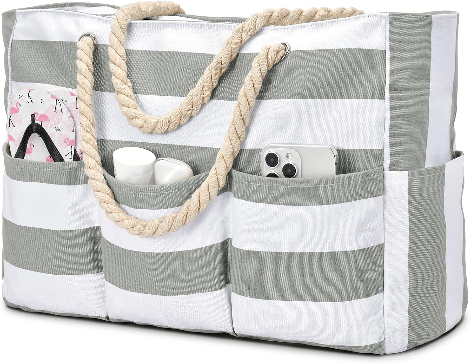 Waterproof Beach Tote Bag | Extra Large Canvas with 7 Pockets for Sand-Free Fun 16