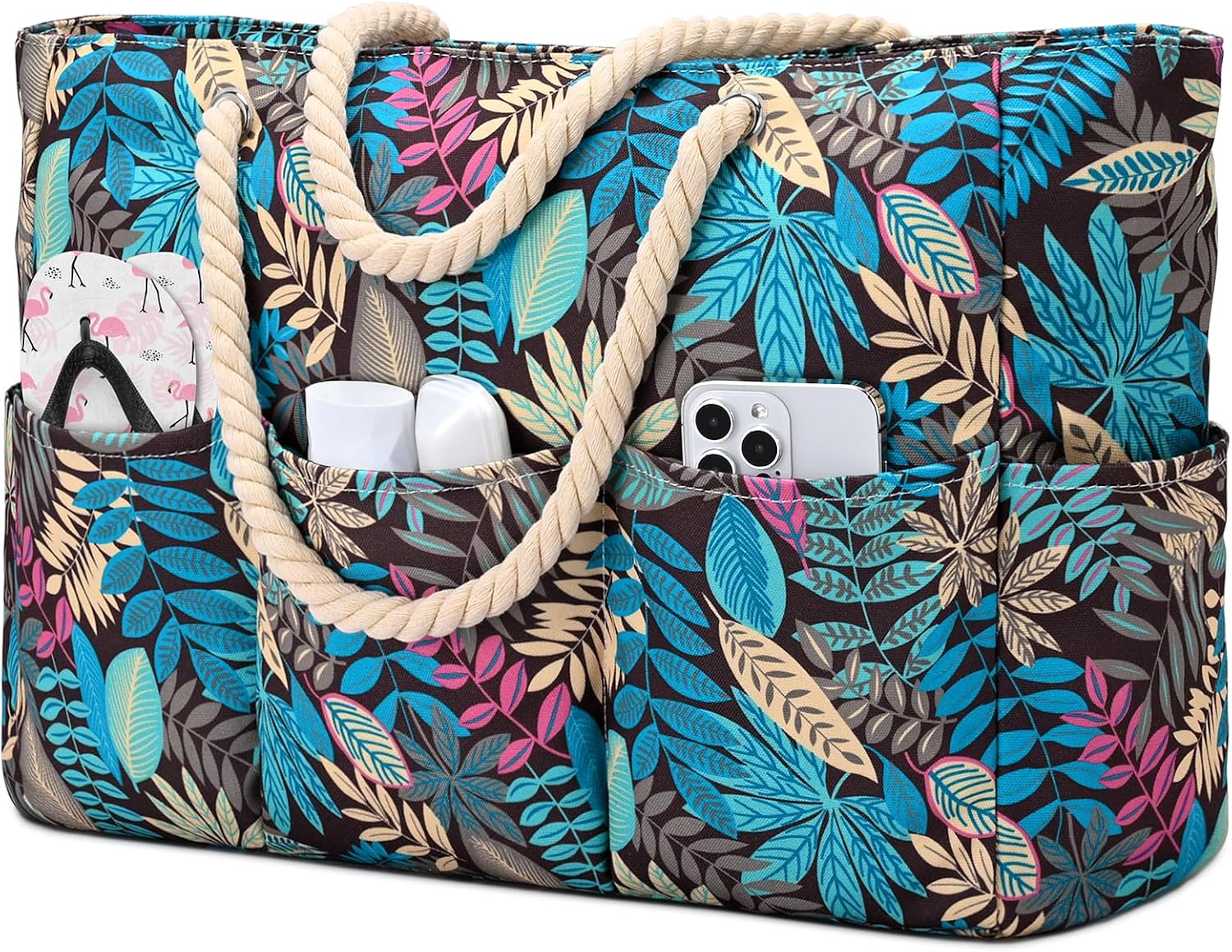 Waterproof Beach Tote Bag | Extra Large Canvas with 7 Pockets for Sand-Free Fun 8