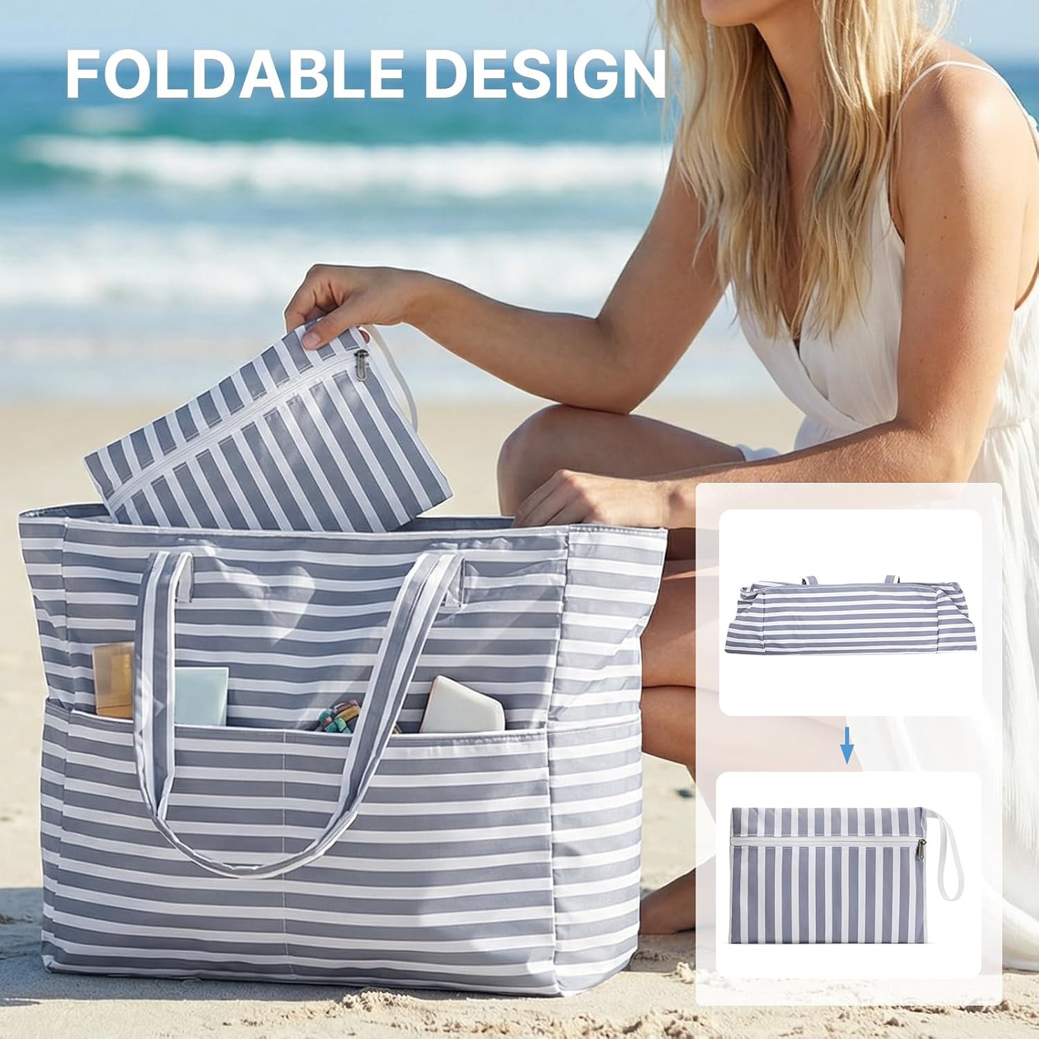 Waterproof Beach Tote Bag with Large Capacity & Wet Compartment | Stylish Beach Bag for Women 5