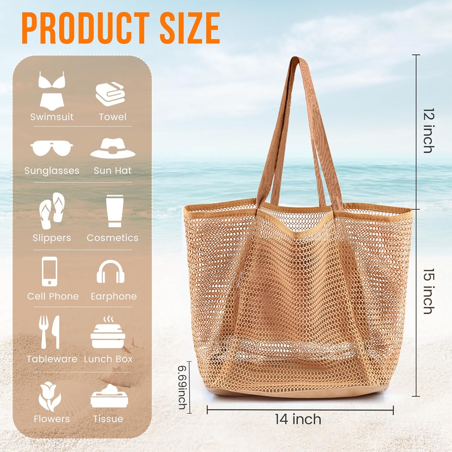 Waterproof Beach Tote Bag with Mesh Compartment | Stylish Design for Summer Adventures 2