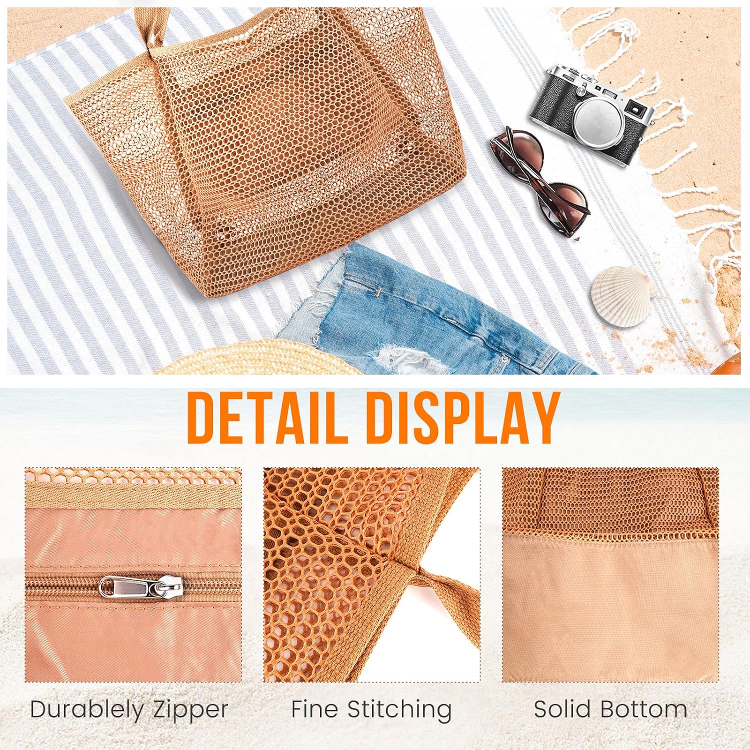 Waterproof Beach Tote Bag with Mesh Compartment | Stylish Design for Summer Adventures 5