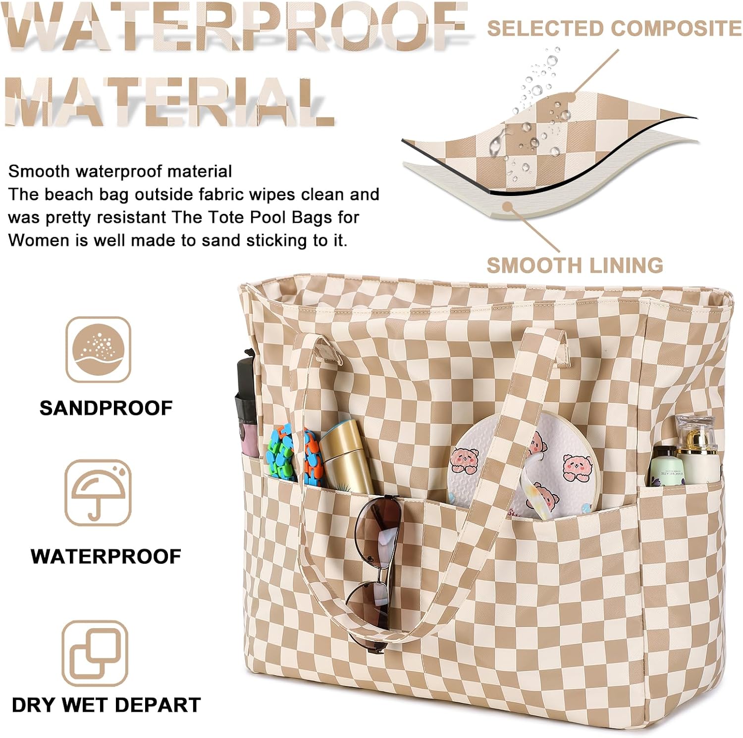 Waterproof Beach Tote Bag with Wet Compartment | Extra Large Beach Bag for Women 3