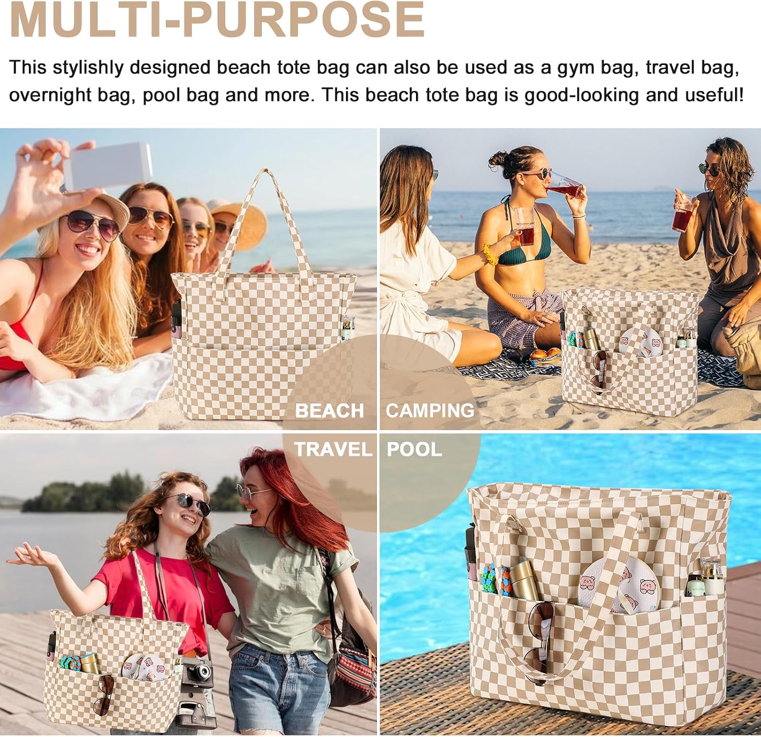 Waterproof Beach Tote Bag with Wet Compartment | Extra Large Beach Bag for Women 5