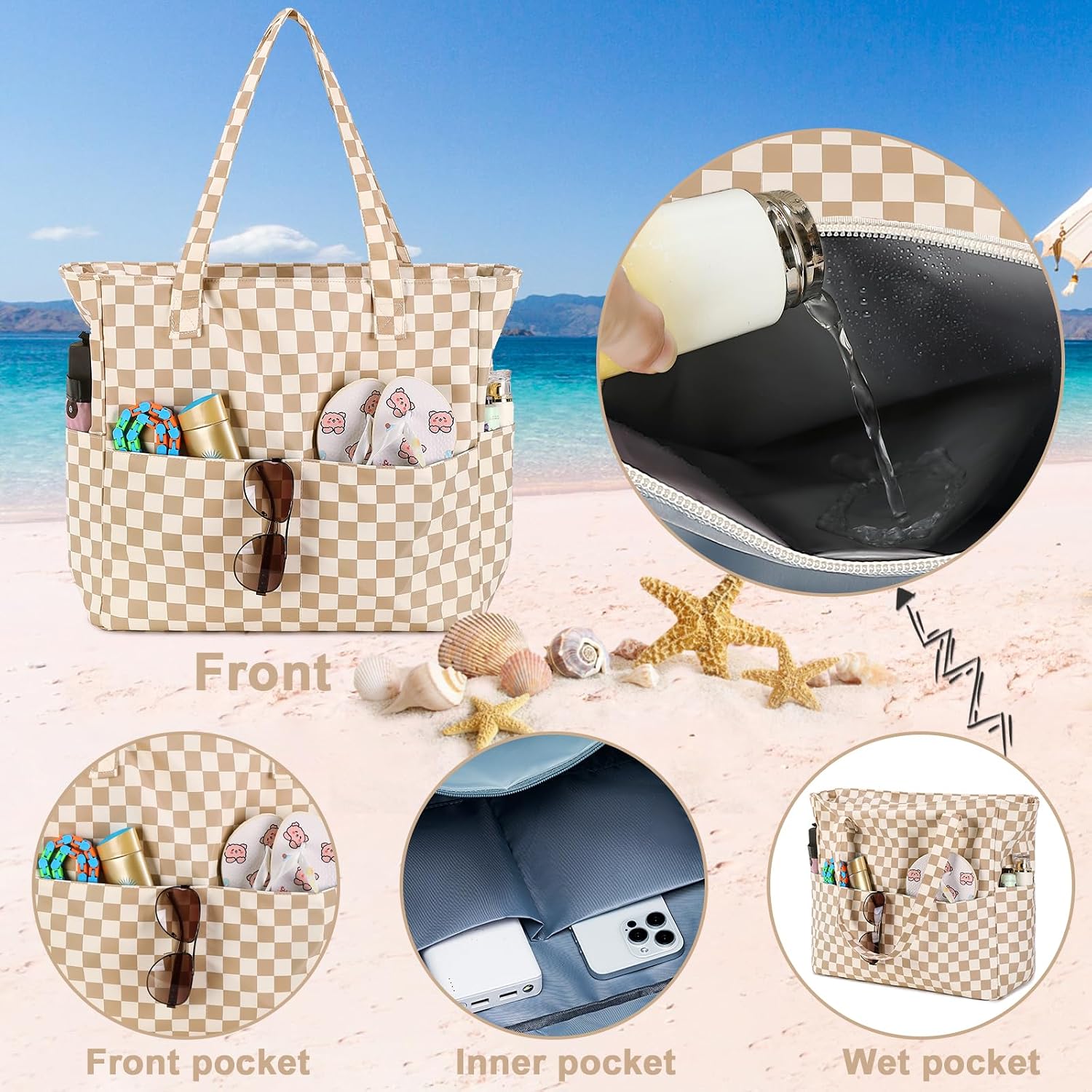 Waterproof Beach Tote Bag with Wet Compartment | Extra Large Beach Bag for Women 6