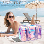 Waterproof Beach Tote Bag with Zipper | Stylish Iridescent Design for Summer Essentials 2