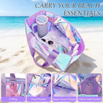 Waterproof Beach Tote Bag with Zipper | Stylish Iridescent Design for Summer Essentials 5