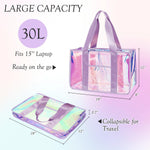 Waterproof Beach Tote Bag with Zipper | Stylish Iridescent Design for Summer Essentials 7