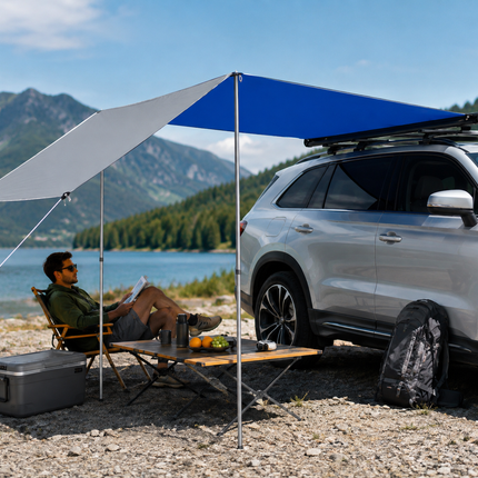 Waterproof Car Side Awning Pull Out Kit, PE Rooftop Canopy Sun Shade and Rain Shelter for SUV Truck and Van Camping, 2x3M 2.7x4M or 3x3M