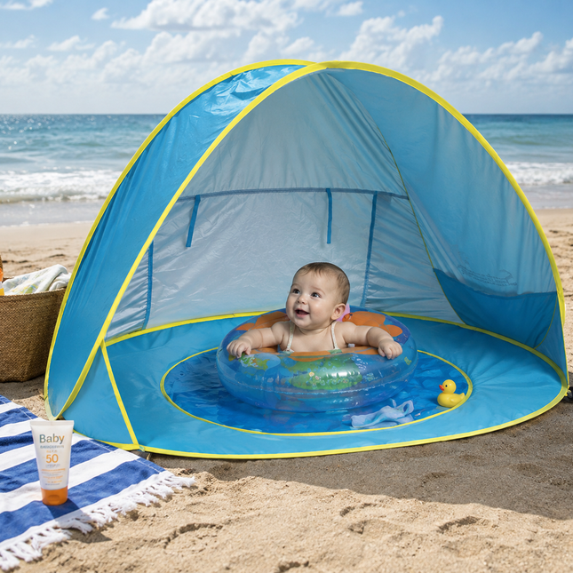 Beach Tent for Baby with Inner Pool, Pop Up Beach Tent with UV Sun Shelter and Waterproof Floor, Infant Beach Tent