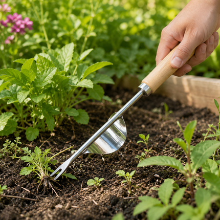 V Shaped Weed Puller Tool with Long Wooden Handle, Manual Stand Up Root Remover for Lawns, Flower Beds and Vegetable Gardens