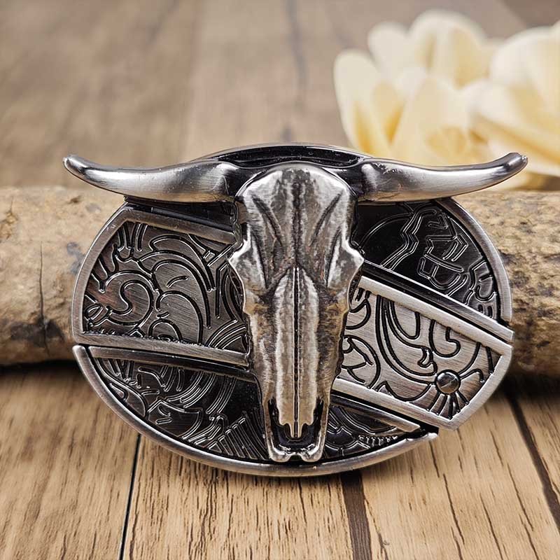 Western Style | Engraved Bull Skull Belt Buckle with Antique Finish | Durable Zinc Alloy for Everyday Wear 7