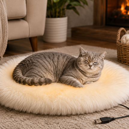 USB Heated Pet Cushion for Cats and Dogs, 15.7 in Round Constant Temperature Warming Pad Bed Mat for Small and Medium Pets