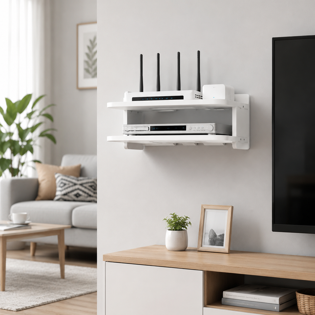 Router Shelf, WiFi Router Wall Mount Storage Box with Cable Management, Wall Mounted Shelf for Modem and Cable Box
