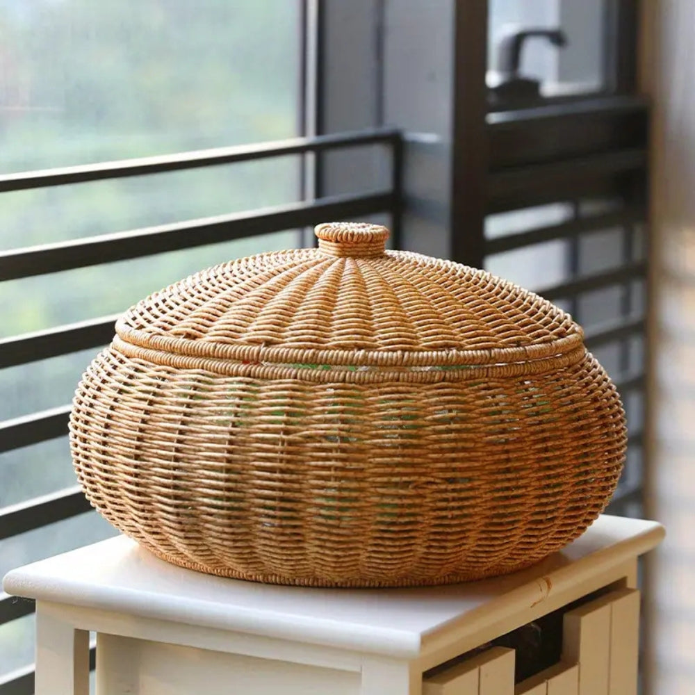 Wicker Storage Basket with Lid | Handcrafted Rattan Organizer for Home Essentials 6