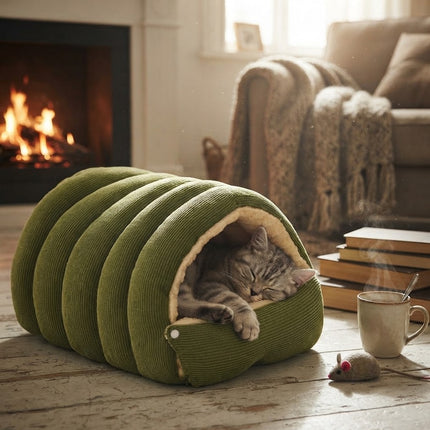Cat Beds for Indoor Cats, Cat Tent with Arctic Fleece Lining and Washable Cushion, Cat House for Winter or Small Dog Bed