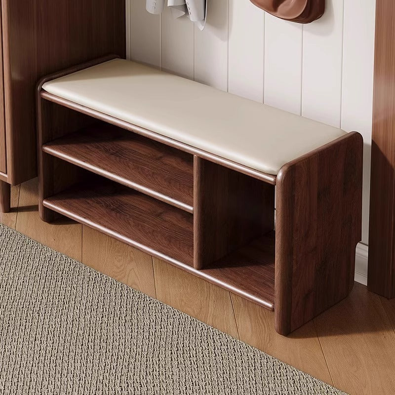 WoodCraft | Elegant Minimalist PU Leather Shoe Bench with Storage 14